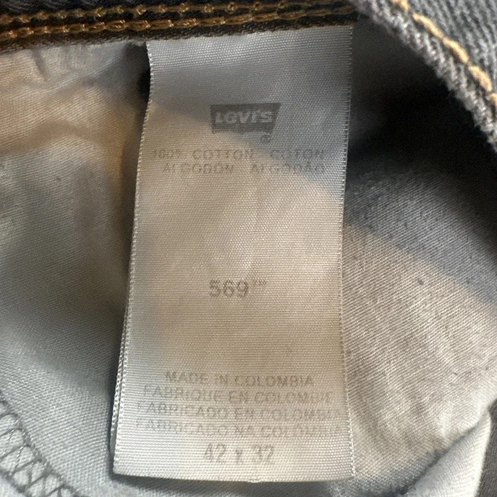 Levi's 569 Loose Fit Straight Leg Jeans Men 42x32 Grey Flap Pocket Work Preppy